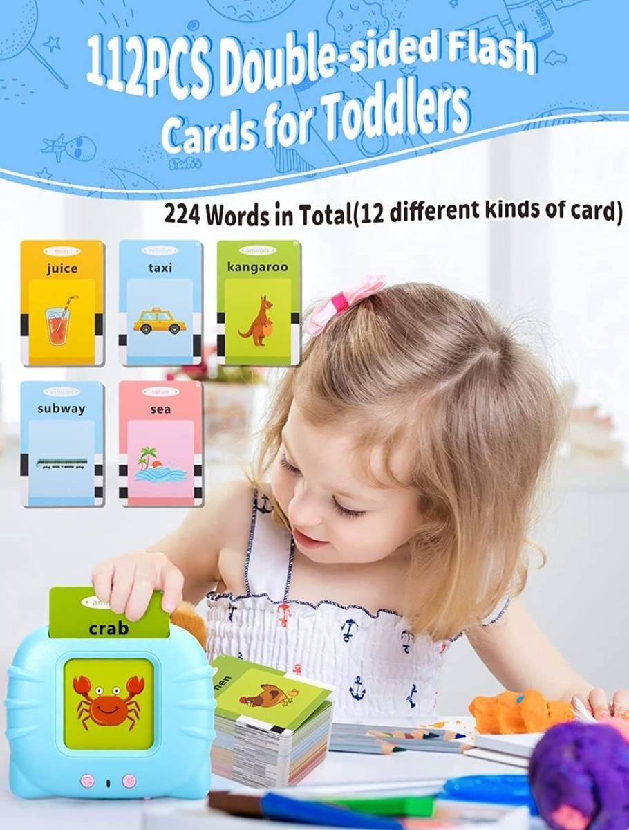 112 PCS Flash Cards for Kids English Words Preschool Reading Early Talking Toy — photo 3