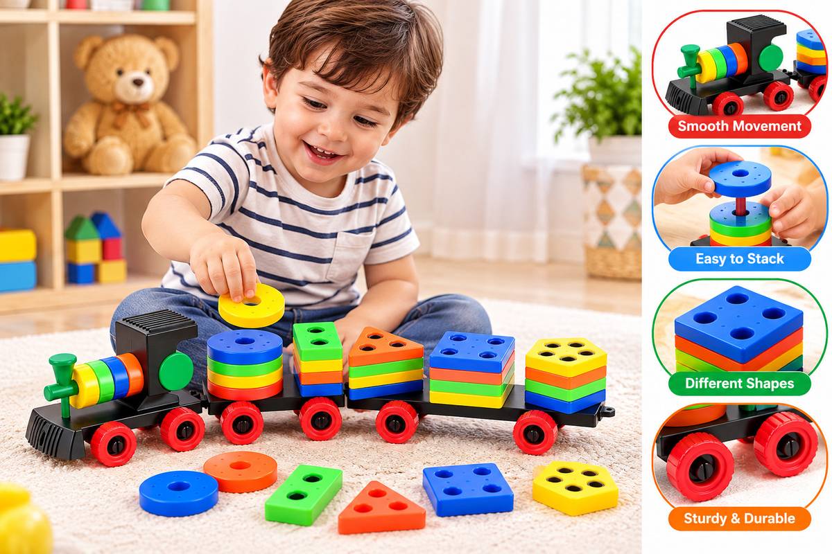 Mira Farmcraft Amazely Geometric Train Blocks Shape Sorting & Colour Stacking Toys for Preschool Kids — photo 2