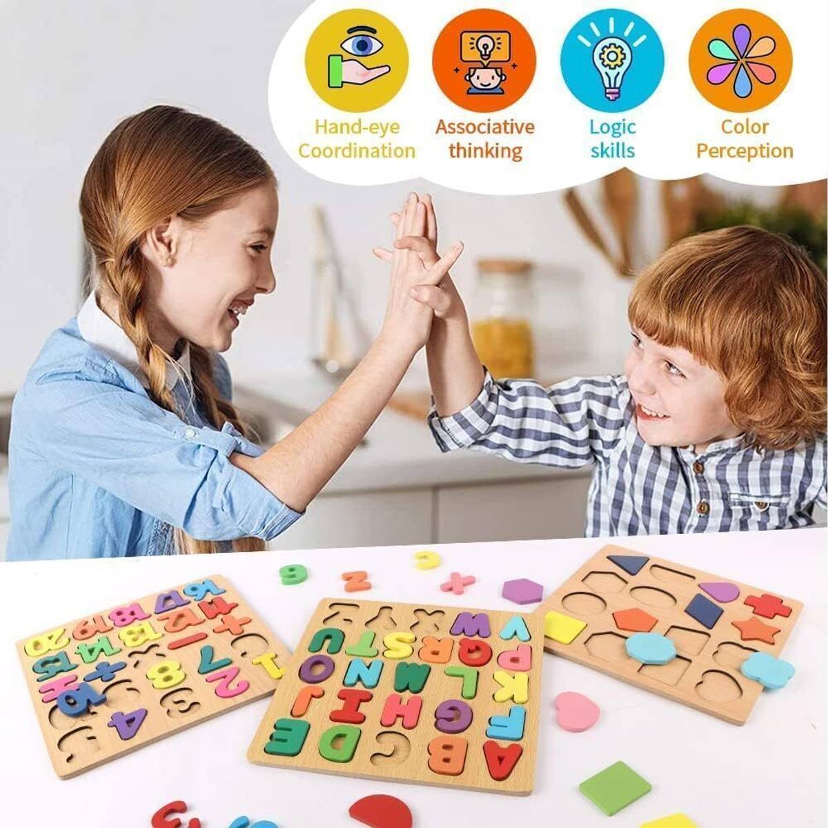 PRIVATECAVE Wooden Puzzles for Toddlers Alphabet Shape Number Puzzles for Kids — photo 4