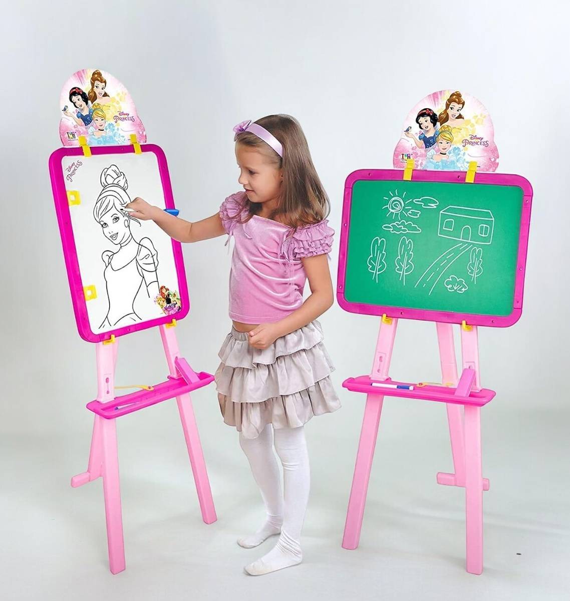 SABIRAT 5in1 Princess Easel, No Tools, White & Black Board, Activity Sheet, Adjustable