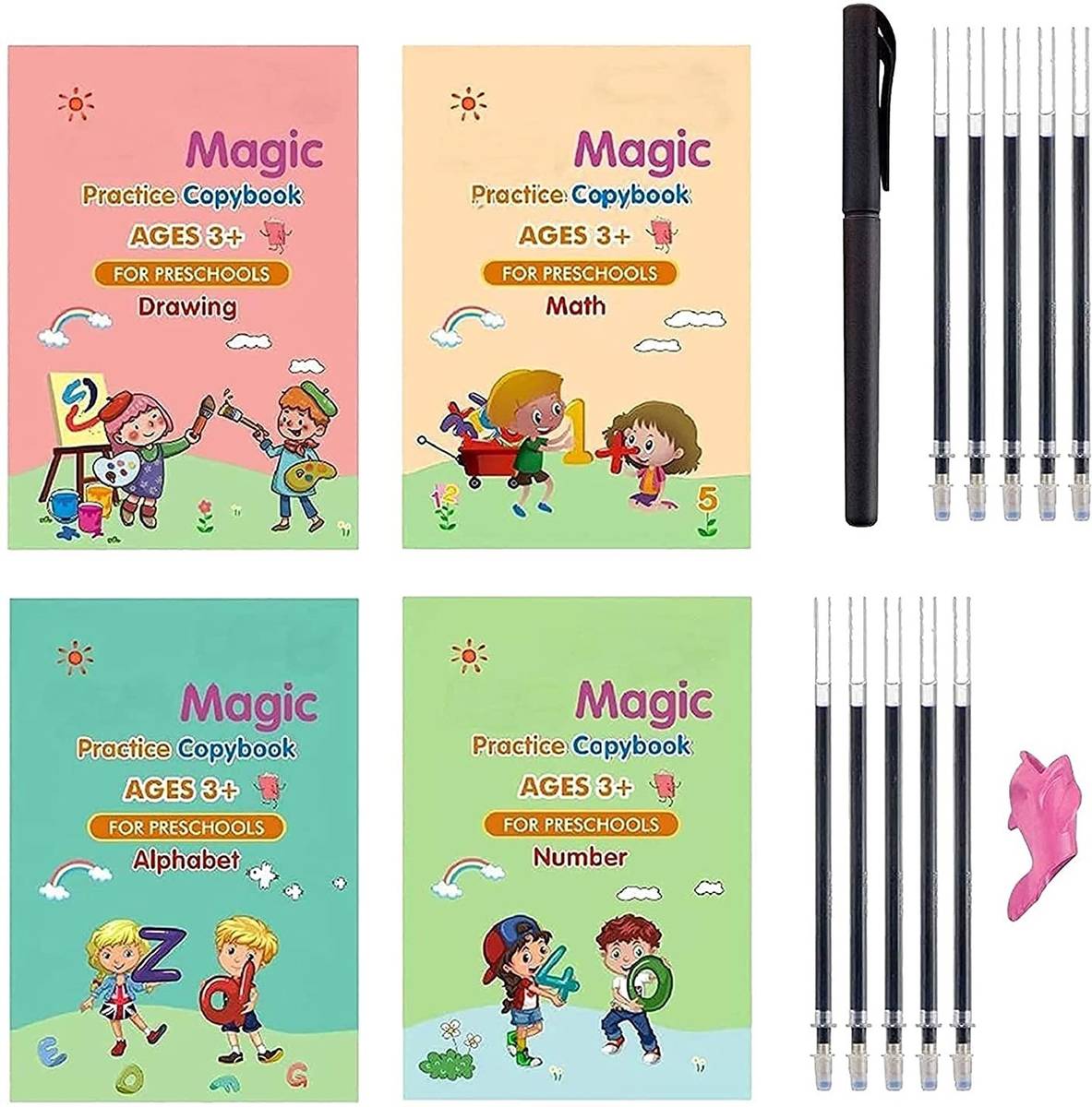 QERINKLE Sank Magic Practice Copybook Number Tracing Book for Preschoolers with Pen