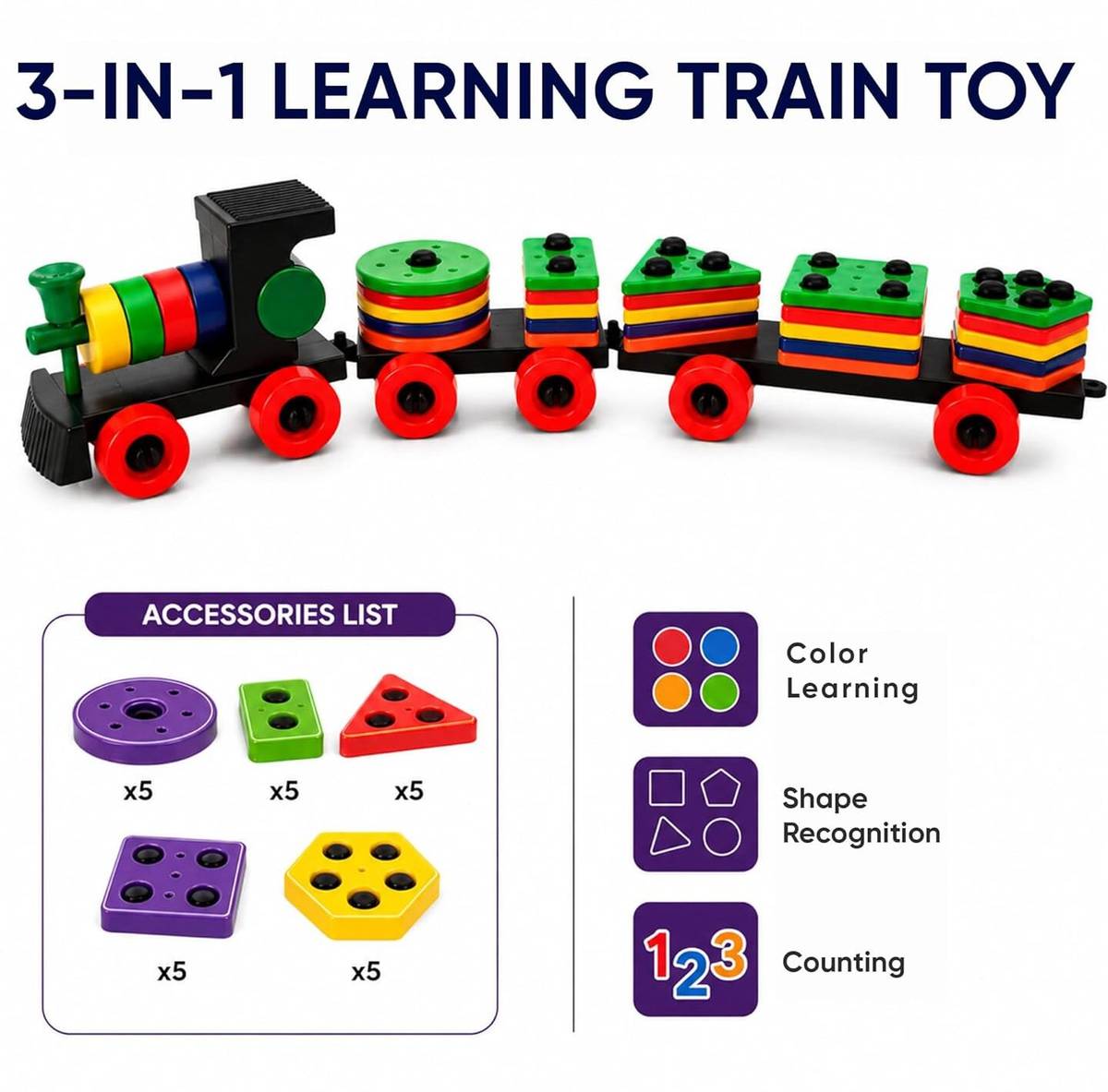 Sotnof Geometric color & Shape Sorting Train Toy for Kids Educational Learning set — photo 4