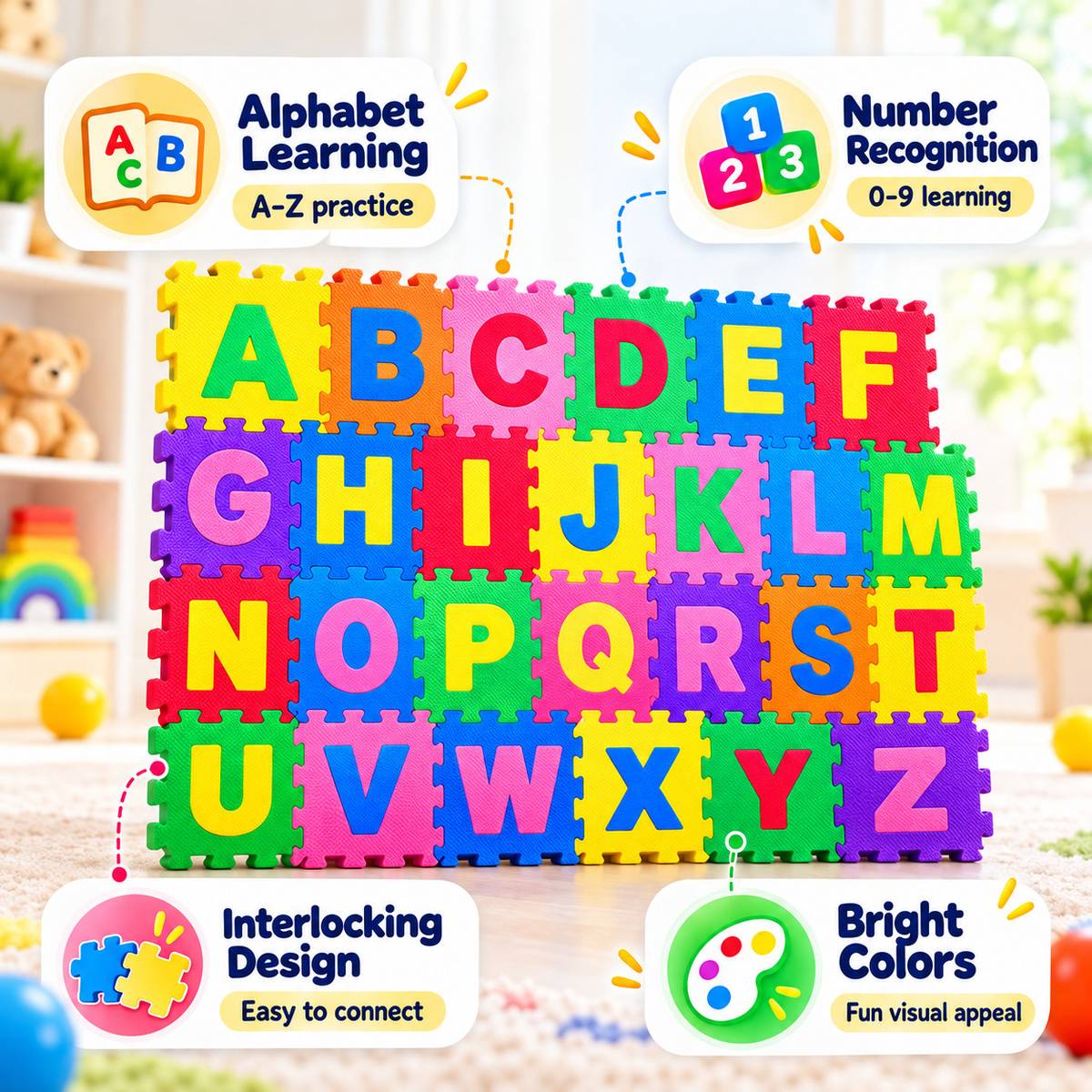 A to Z Alphabet Puzzle Mat – 1 Set of 26 Interlocking Alphabet Tiles — photo 2