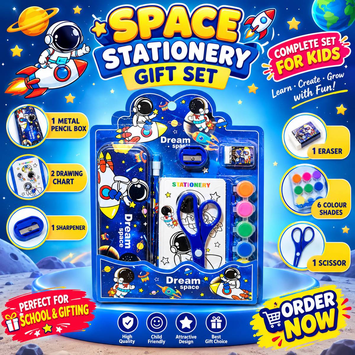 ALL IN ONE DREAM SPACE STATIONERY SET OF 7 IN 1 KIDS CLOURS AND CRAFT — photo 2