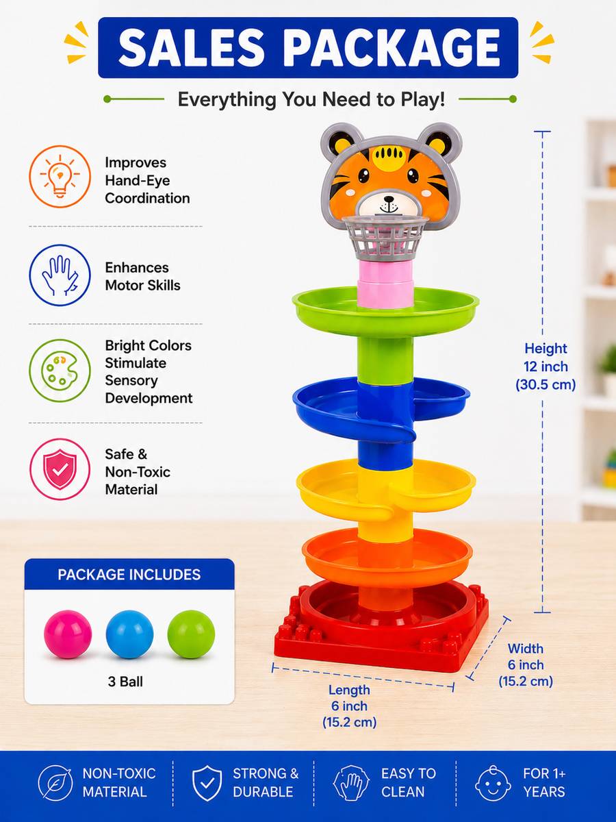 Tiger Ball Run Tower Toy | Colorful Stacking Track Toy for Toddlers Age 1-3 — photo 5