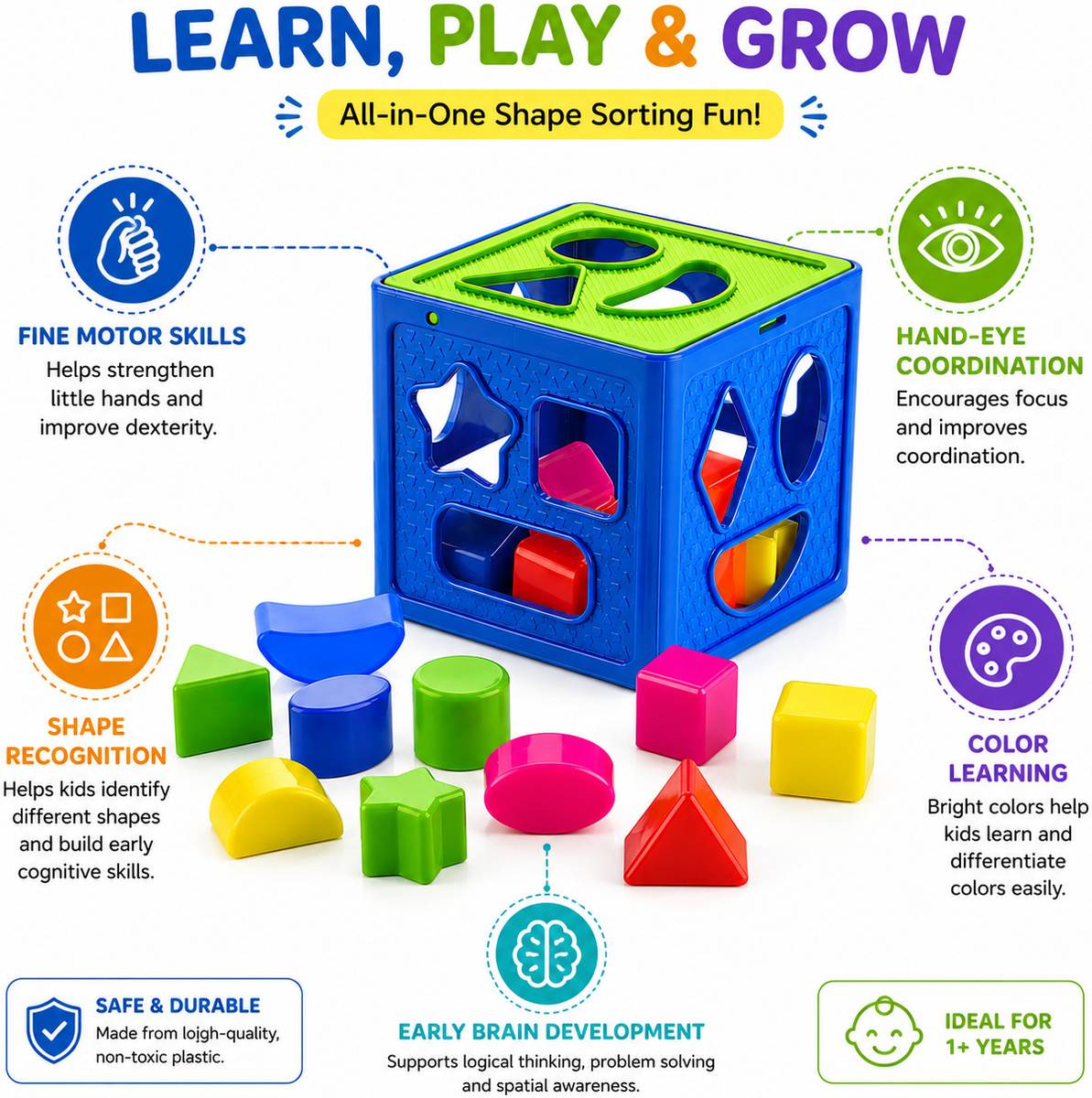 Tileez shape sorter cube Activity Fun Geometrics Shape Blocks Educational Learning Toys — photo 2