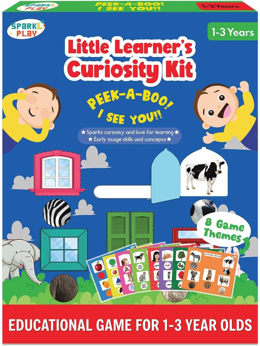 SparkLPlay Educational Toy for Ages 1-3. Learning Activities with 8 Peek-A-Boo Games
