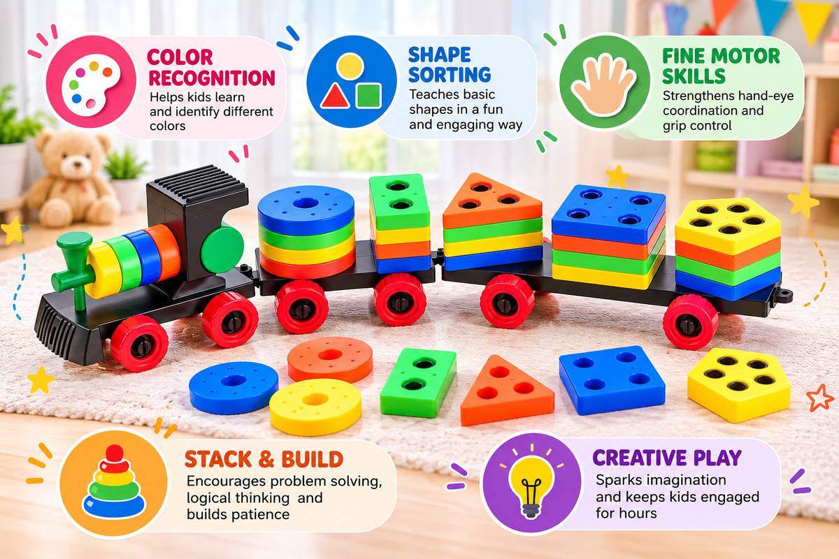 Mira Farmcraft Amazely Geometric Train Blocks Shape Sorting & Colour Stacking Toys for Preschool Kids — photo 3