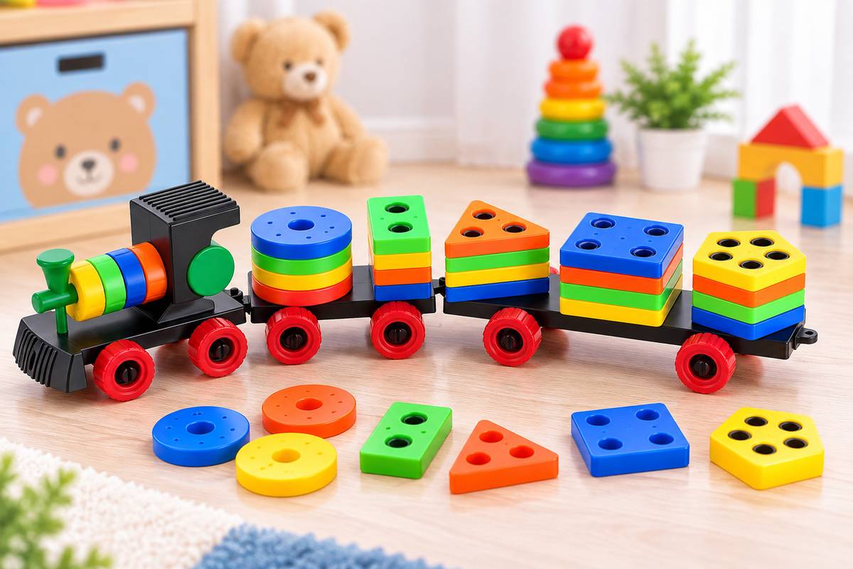 Mira Farmcraft Amazely Geometric Train Blocks Shape Sorting & Colour Stacking Toys for Preschool Kids