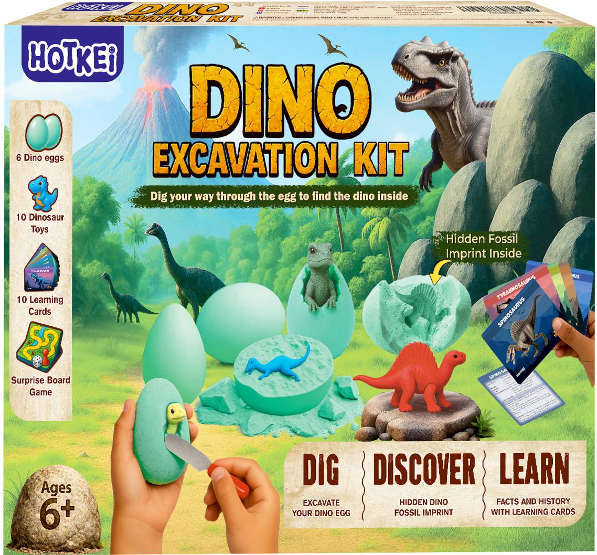 HOTKEI Dinosaur Fossil Egg Excavation Kit Toys Set for Kids Boys Girls 8-12 Digging Kit