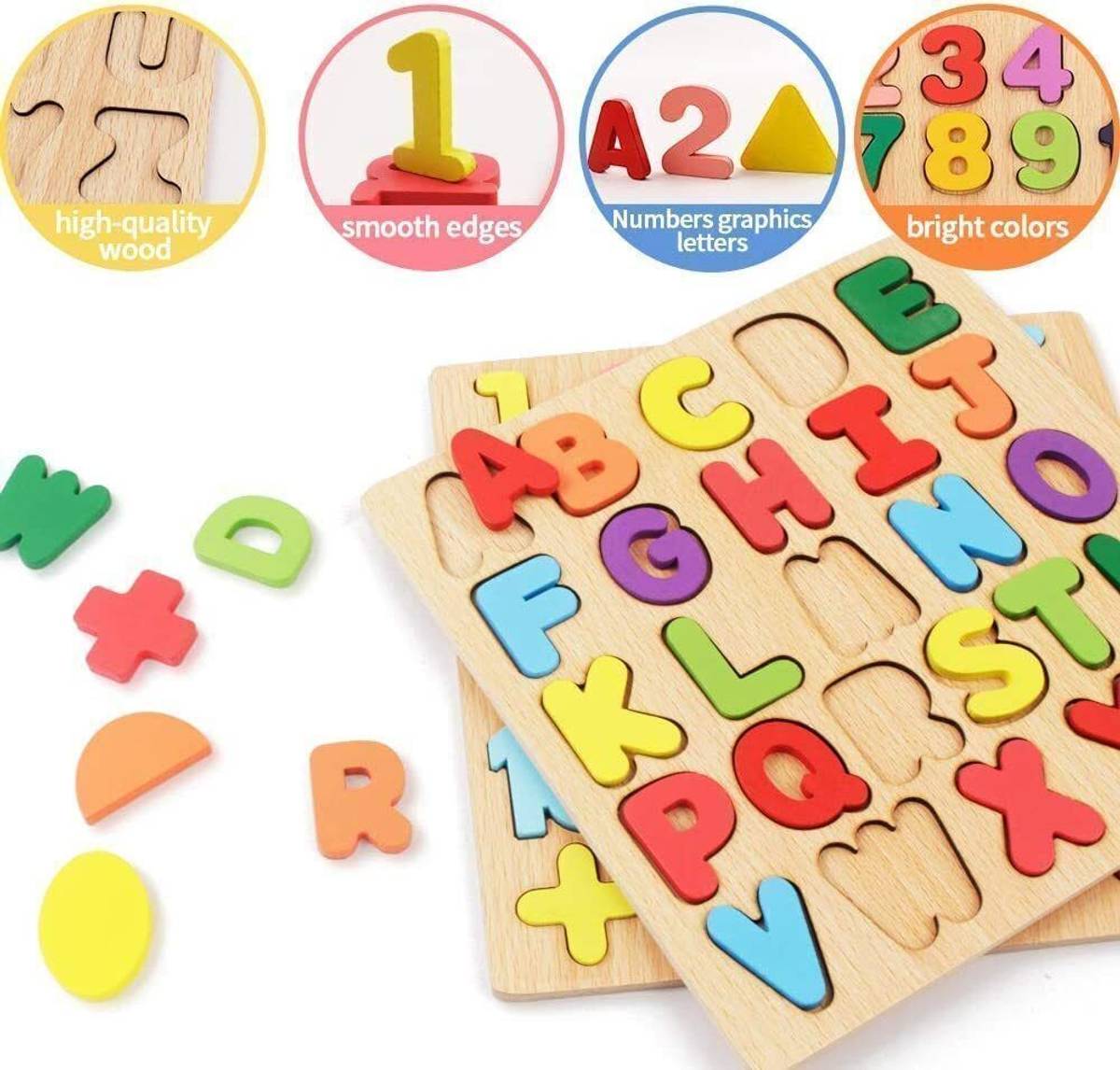 PRIVATECAVE Wooden Puzzles for Toddlers Alphabet Shape Number Puzzles for Kids — photo 5