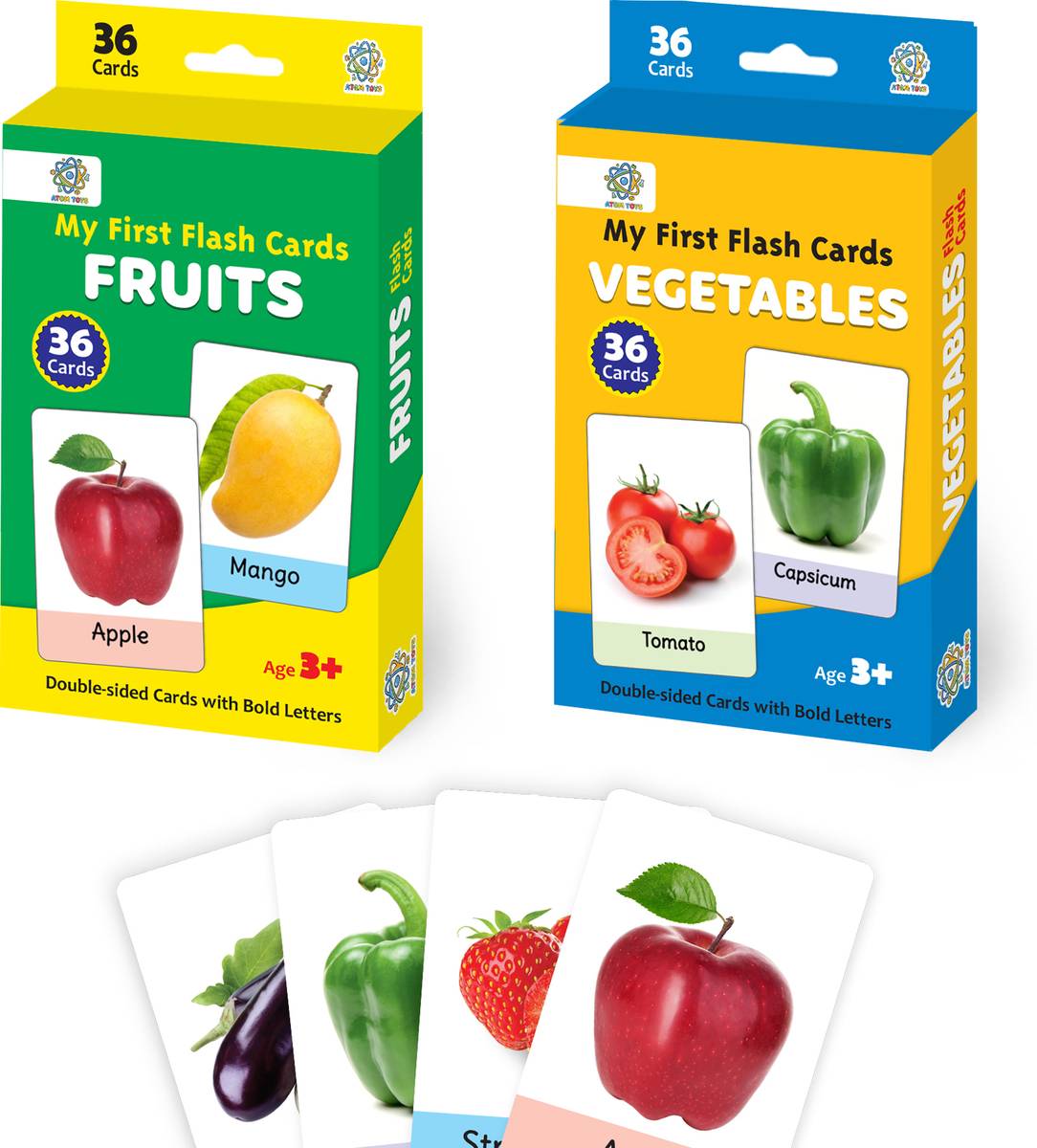 ATOM TOYS My First Flash Cards for Kids (Combo Set of 2): Fruits and Vegetables - 72 Cards
