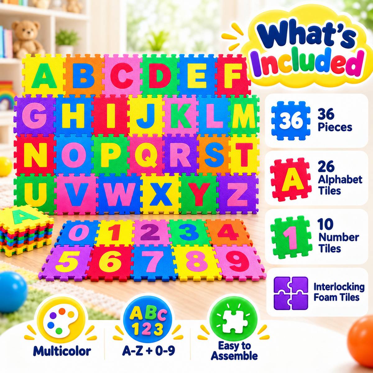 A to Z Alphabet Puzzle Mat – 1 Set of 26 Interlocking Alphabet Tiles — photo 3