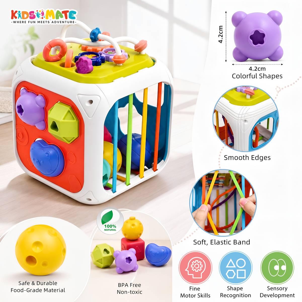 Kidsmate 7 in 1 Montessori Shape Sorter Activity Cube for babies 6 to 18 months — photo 2