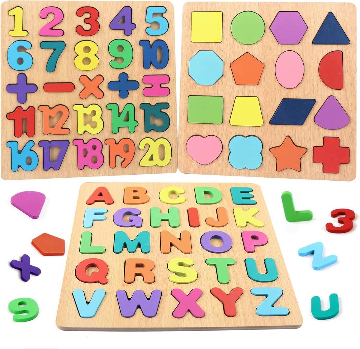 AJDK MART Puzzle Toys for 2 Years Old Boys & Girls (Alphabets, Numbers & Shapes)