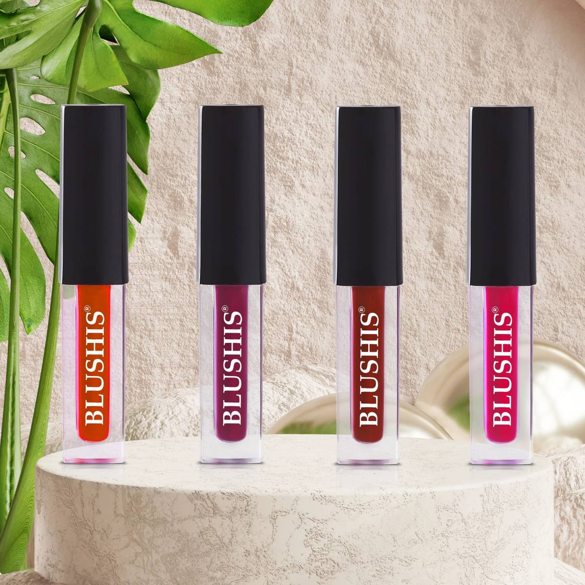 BLUSHIS Non Transfer Insta Beauty Waterproof Longlast SensationaL Liquid Matte Mini Lipstick Combo Pack Of 4 Red ,Purple Maroon and Magenta Colour Shade — photo 3