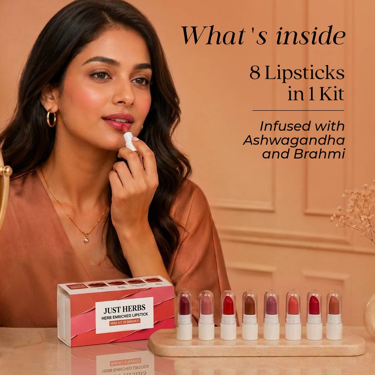 Just Herbs Ayurvedic Lipstick Micro-mini Kit|Kit of 8 Matte Lipsticks Travel-friendly -9.6g — photo 2
