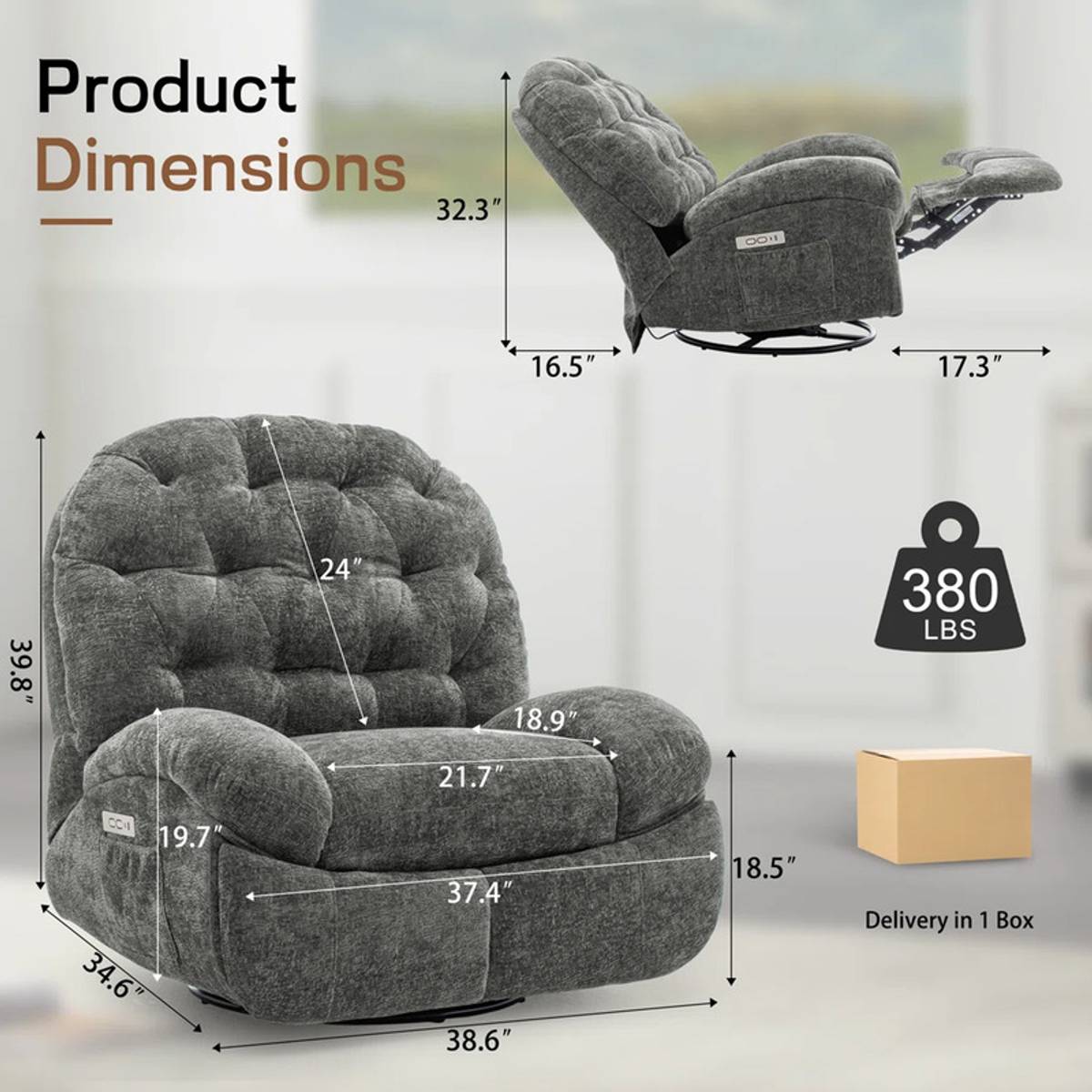 Friends Life Recliner Sofa 1 Seater, Electric Recliner Chair, Soft Fabric Solid Wood Living Room Chair — photo 2