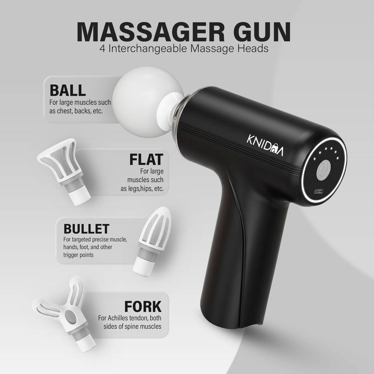 knidaa store Gun Massager for Full Body Pain Relief, Rechargeable Cordless Deep Tissue Massage Machine for Legs & Arms, Use at Home, Gym & During Travel Massager — photo 3