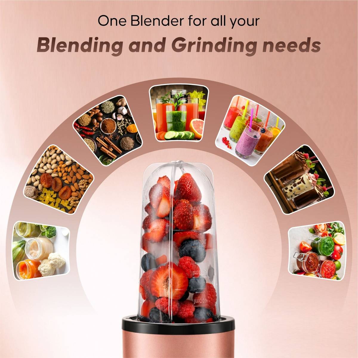 Double Safety Blender for Smoothies, Shakes, Chutney & Dry Grinding Copper Colour 500 W Juicer Mixer Grinder — photo 4
