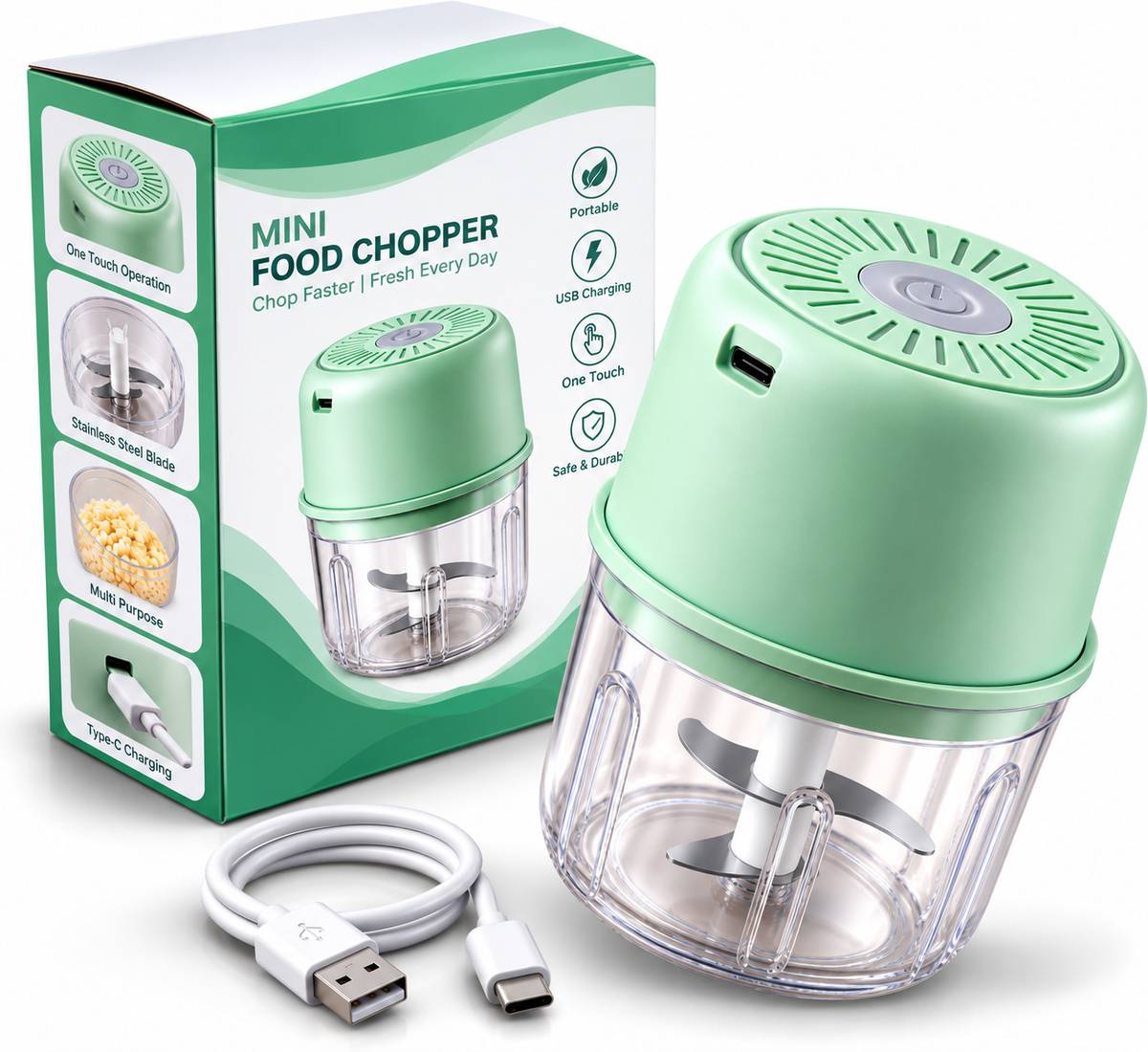 Premium Mini Electric Chopper, Garlic & Ginger Grinder, USB Rechargeable 25 W Mixer Grinder