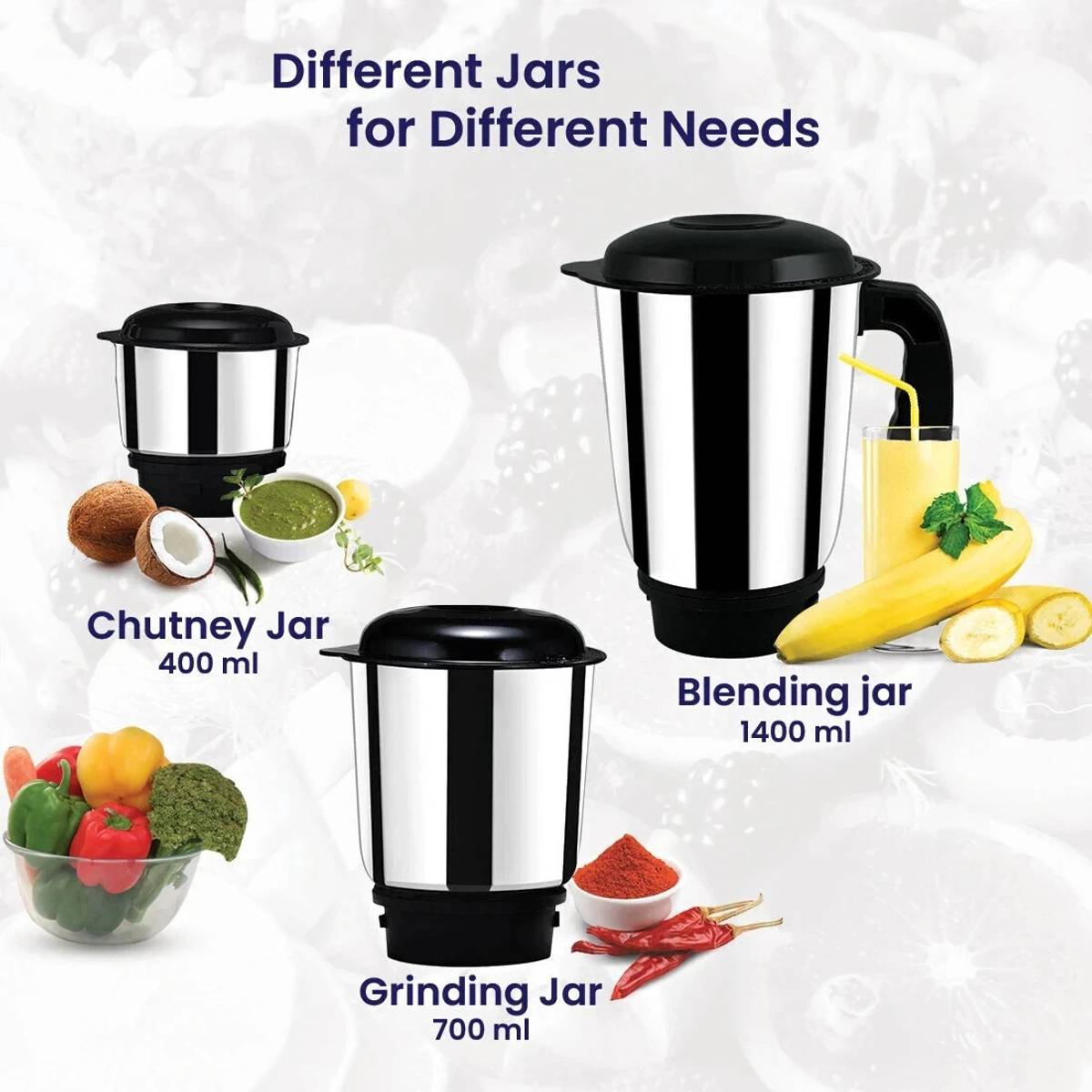 Blue eagle 1.2ml Liquidizing ,0.8ml Multi,0.4ml Chutney Jar, 500 W Juicer Mixer Grinder — photo 2
