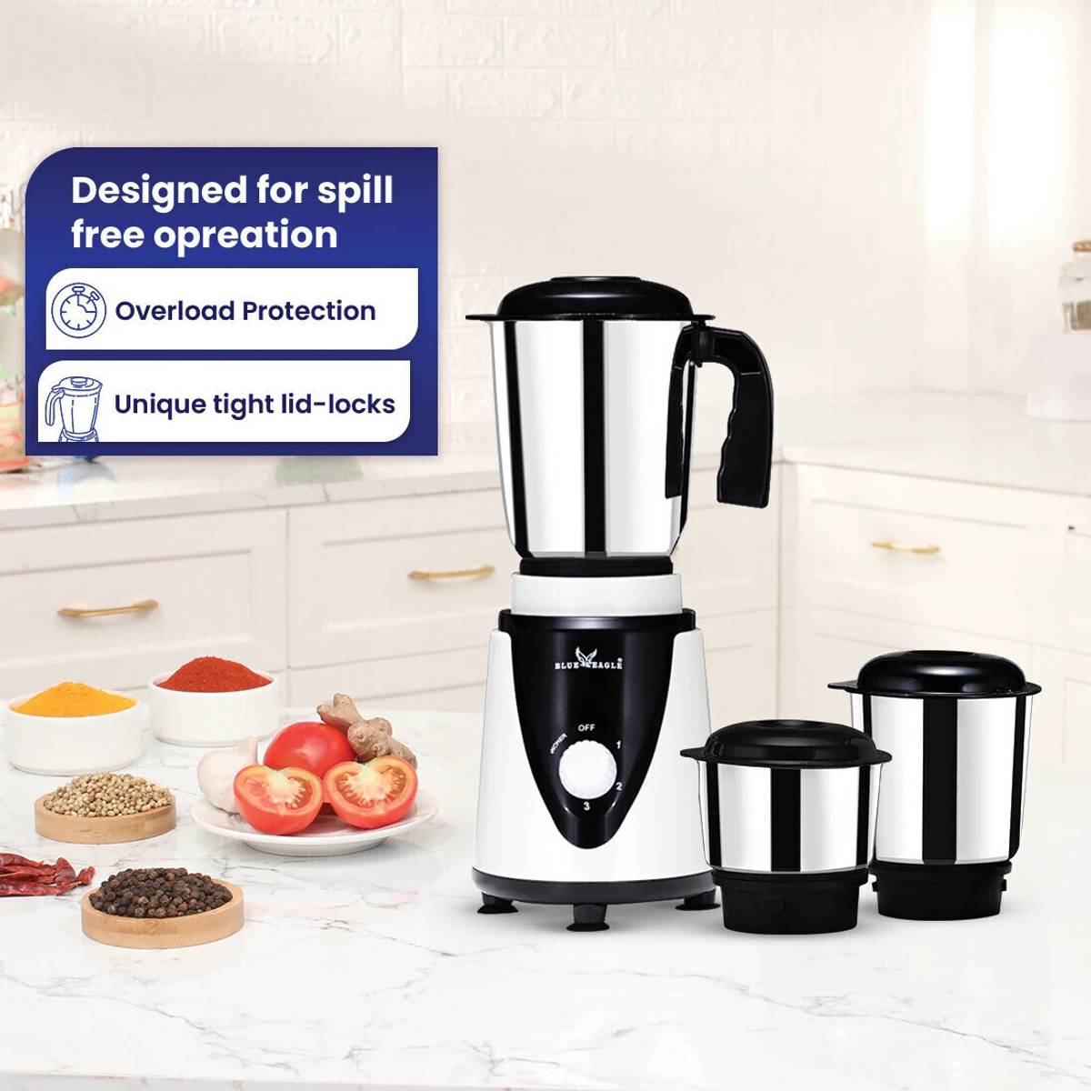 Blue eagle 1.2ml Liquidizing ,0.8ml Multi,0.4ml Chutney Jar, 500 W Juicer Mixer Grinder — photo 5