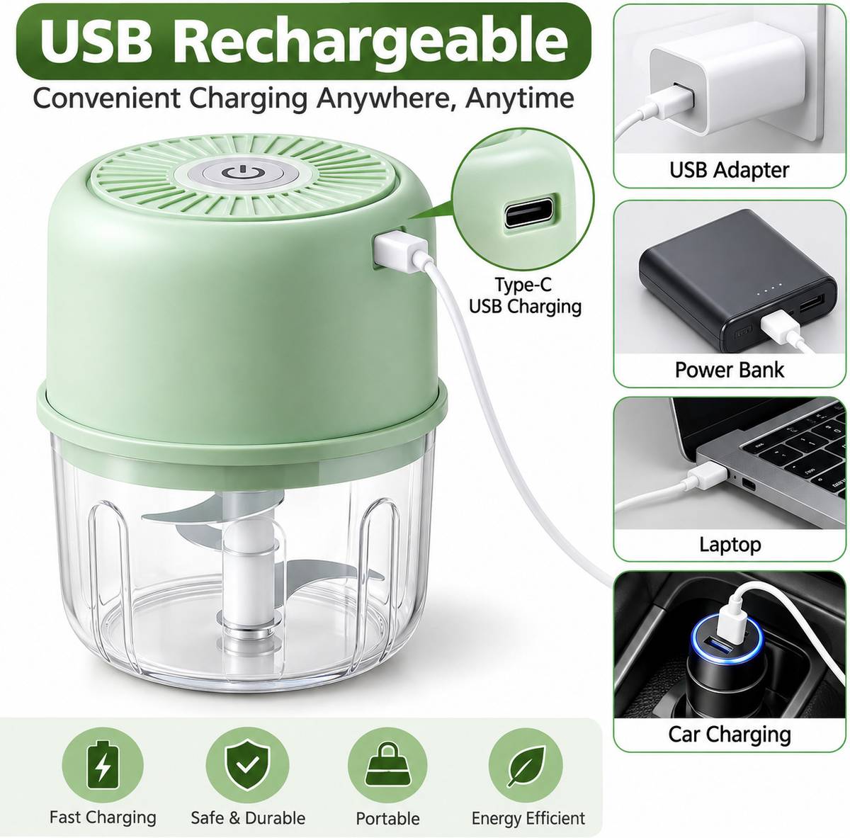 Premium Mini Electric Chopper, Garlic & Ginger Grinder, USB Rechargeable 25 W Mixer Grinder — photo 5