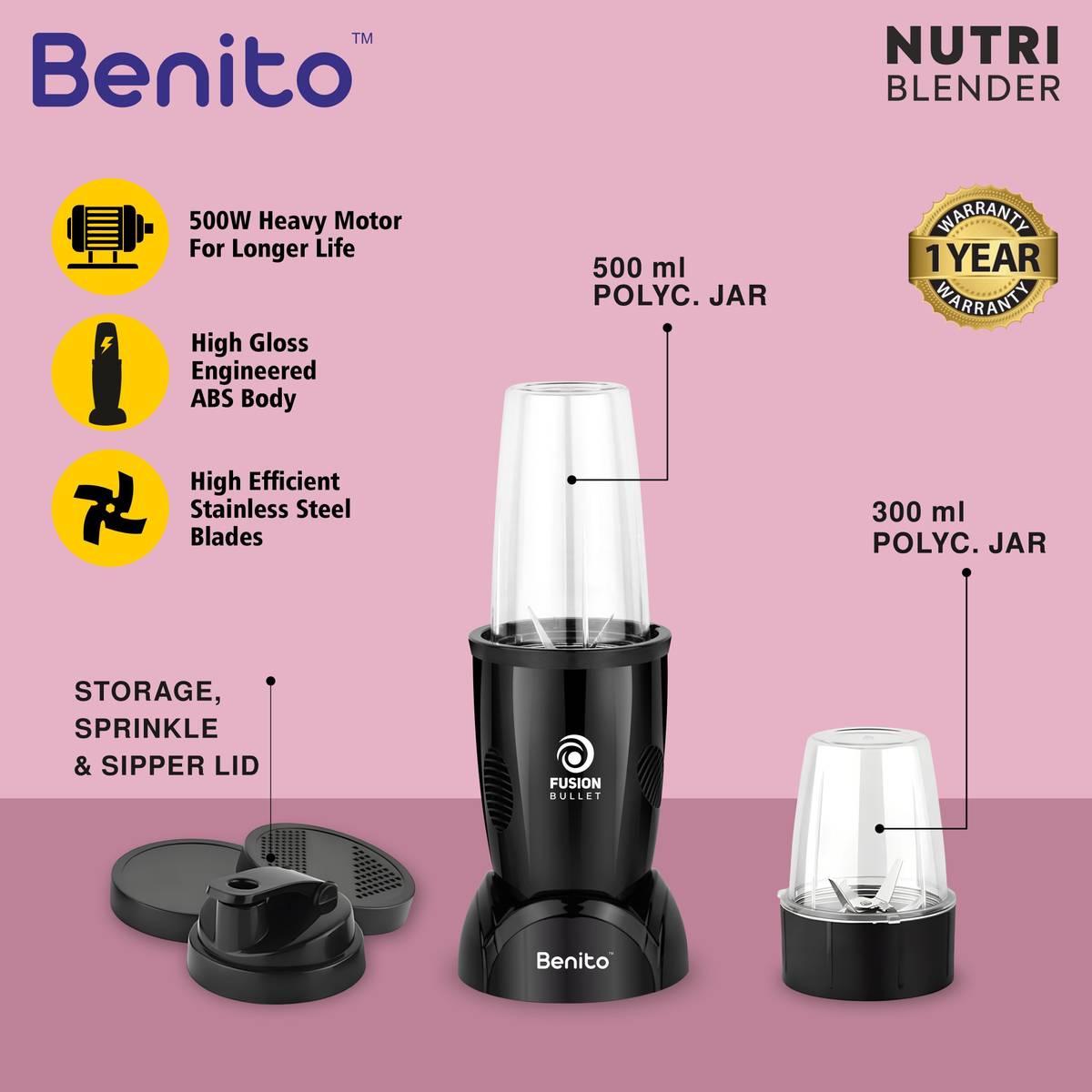 Benito FUSION Bullet Nutri Mix 500 W Juicer Mixer Grinder — photo 3