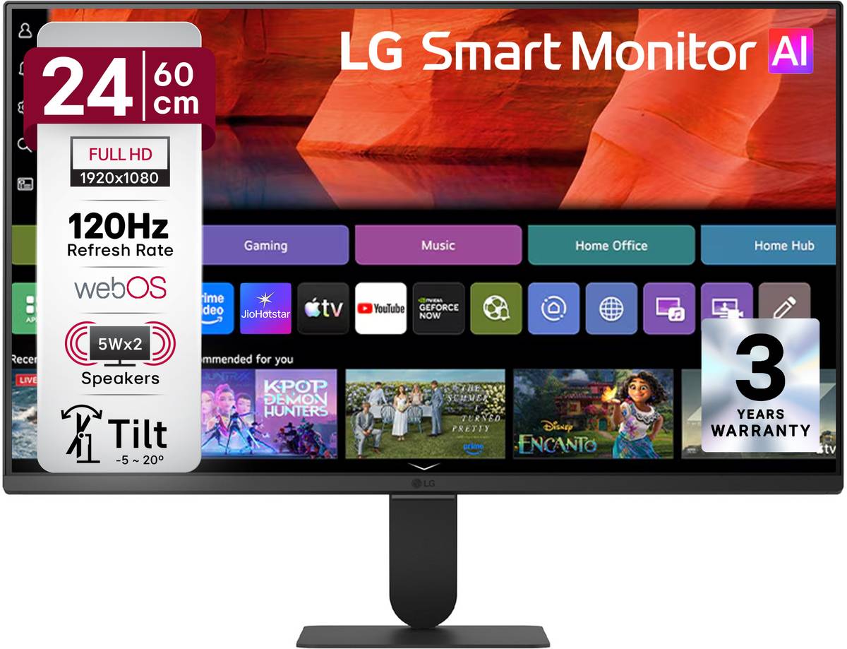 LG Smart AI 59.99 cm (24 inches) Full HD IPS Panel Monitor (24U511SB-B)