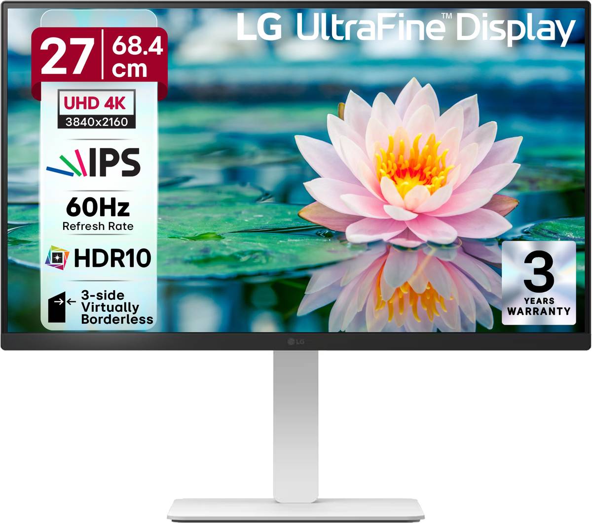 LG Ultrafine 68.0 cm (27 inch) 4K Ultra HD LED Backlit IPS Panel with HDR10, DCI-P3 90%, Adjustable Stand, 3-Side Borderless Design, Computer Monitor (27US550-WB.ATROMSL)
