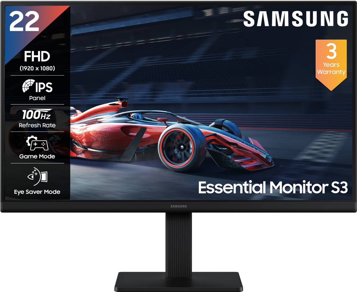 54.6 cm (22 inch) Full HD LED Backlit IPS Panel with Super Slim Borderless Design, Ports-HDMI, VGA, Game Mode, Eye Saver Mode, Wall Mountable, Black Monitor (LS22D300GAWXXL)