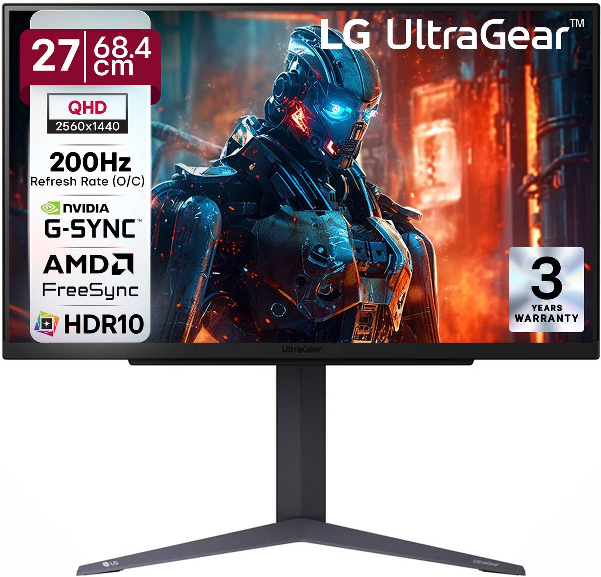 LG Ultragear 68.58 cm (27 inch) Quad HD LED Backlit IPS Panel with HDR10, sRGB 99% (Typ), Tilt/Height/Pivot Stand, HDMI, DP, AMD FreeSync, Gaming Gaming Monitor (27GS75Q-BC.ATRKMKN)