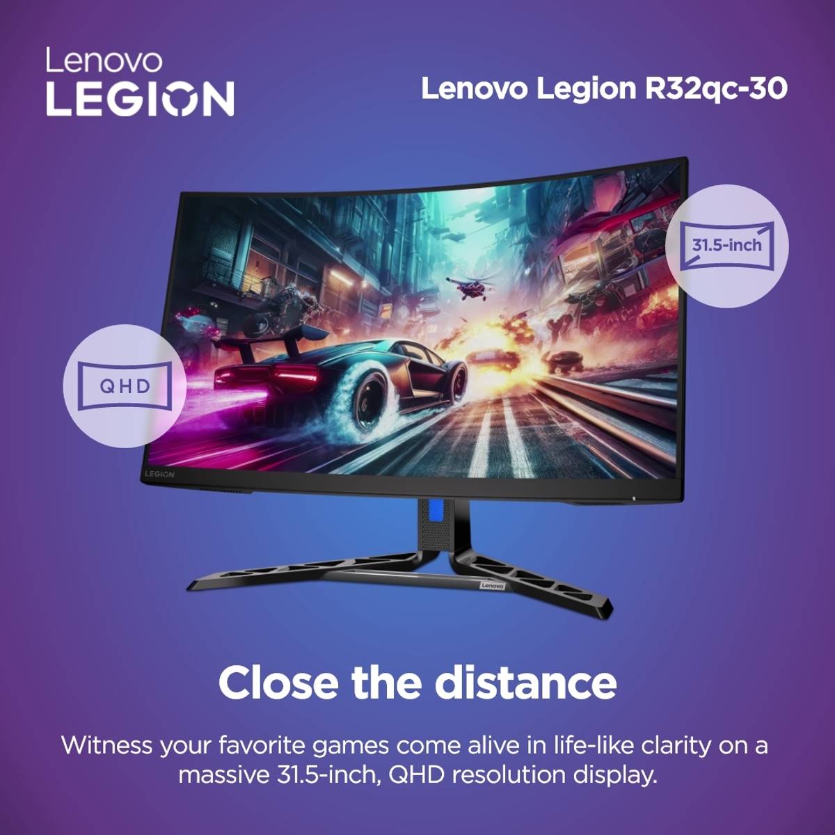 80.01 cm (32 inch) Curved Quad HD VA Panel with 99% sRGB, 1500R Curvature, 3Wx2 Speakers, 2xHDMI 2.1 TMDS, 1xDP 1.4, Tilt/Swivel/Pivot/Height Adjustable Gaming Monitor (Legion R32qc-30) — photo 4