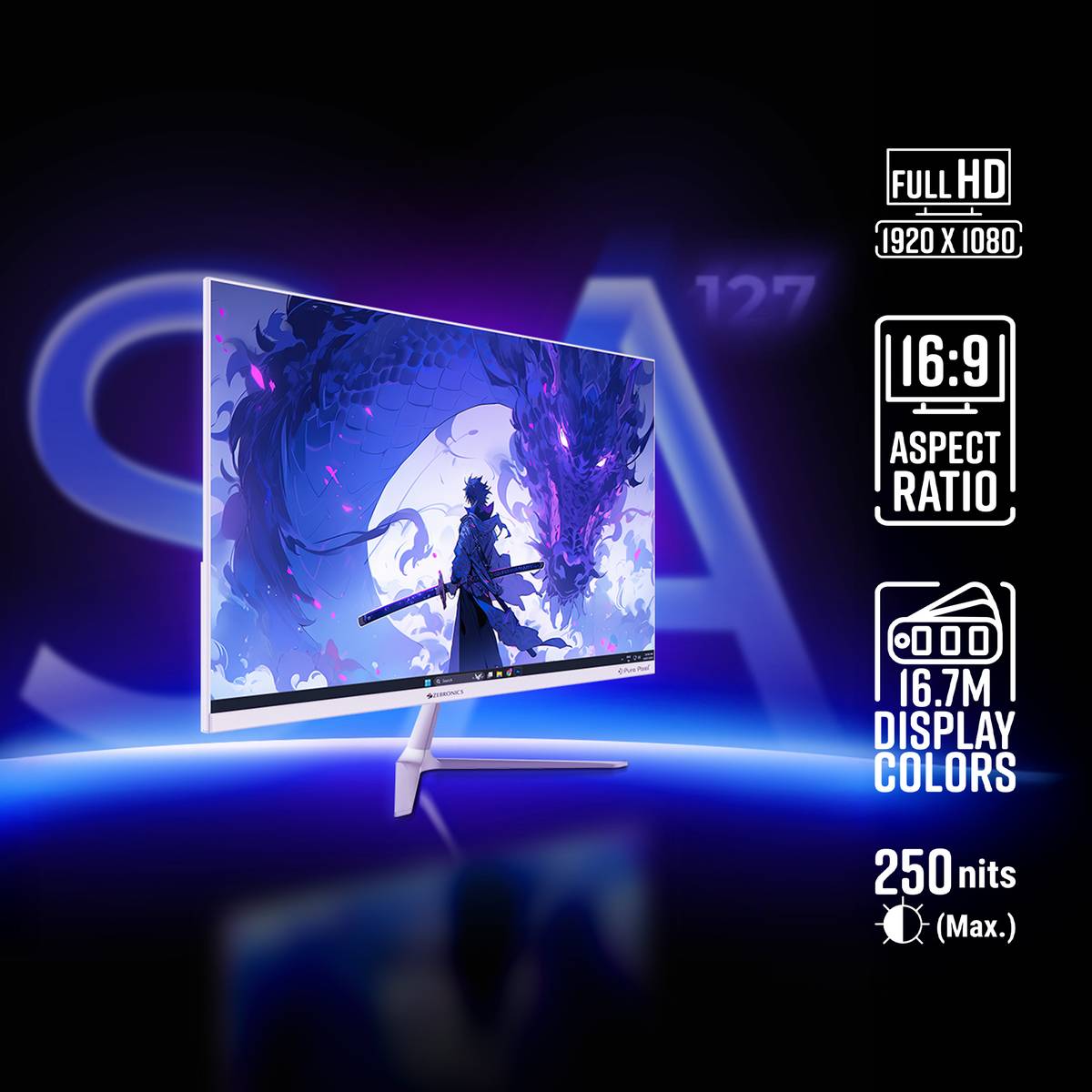 SA127 68.58 cm (27 inch) Full HD LED Backlit IPS Panel with Bezel-Less, HDMI, VGA, 250nits, Built-in Speaker, Anti-Glare Screen Monitor (Zeb-SA127 -68.5cm-100Hz (White)) — photo 5