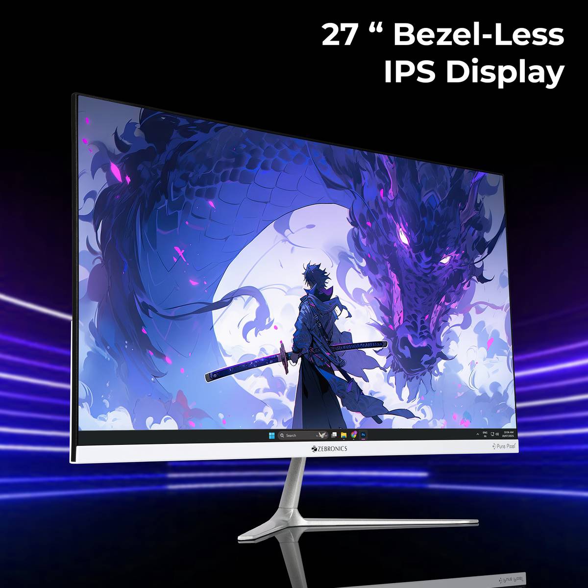 SA127 68.58 cm (27 inch) Full HD LED Backlit IPS Panel with Bezel-Less, HDMI, VGA, 250nits, Built-in Speaker, Anti-Glare Screen Monitor (Zeb-SA127 -68.5cm-100Hz (White)) — photo 4