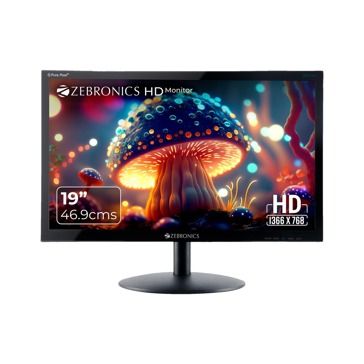 ZEBRONICS V-Series 46.99 cm (19 inch) HD LED Backlit TN Panel HDMI, VGA Input, HD 1366 x 768, 16.7M Colors, Glossy Panel, Slim Design, Wall Mountable Monitor (ZEB-V19HD LED)