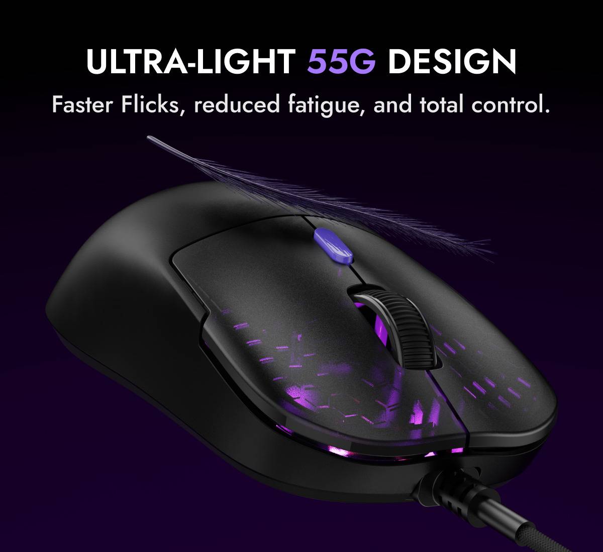 Harpy Wired Ambidextrous Optical  Gaming Mouse 55g Ultra-Light Customizable RGB light, 1000Hz, 12800DPI — photo 2