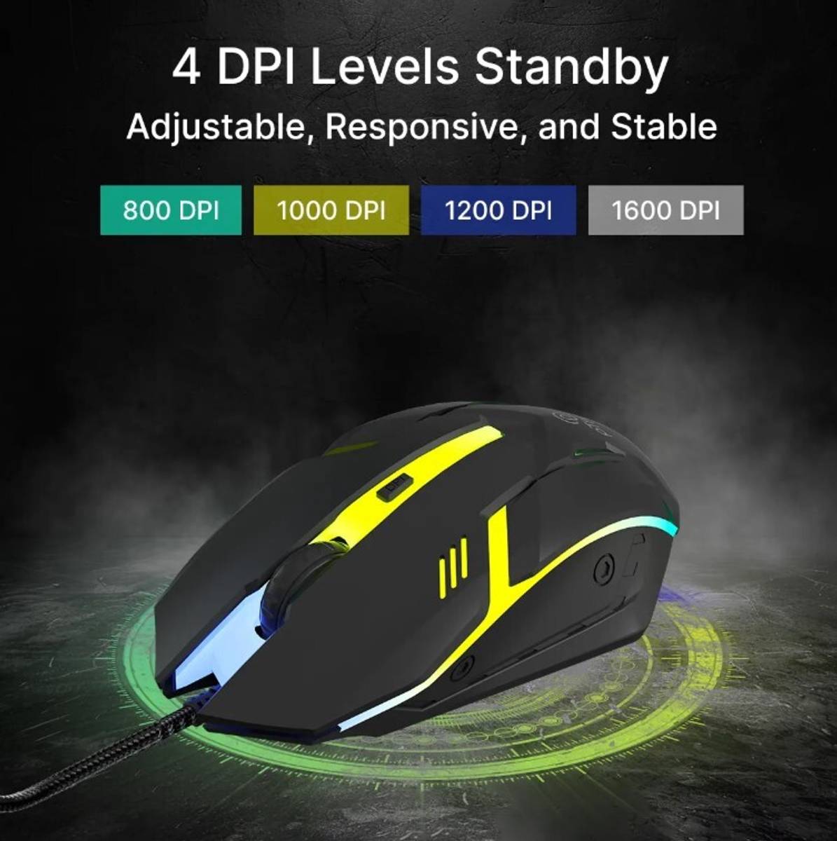 Flick M12 Wired Ambidextrous Optical Mouse w/ DPI Switch, Plug & Play, 4 Buttons — photo 4
