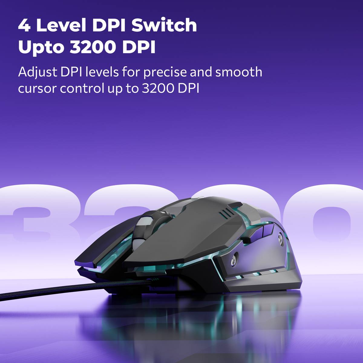 ZEBRONICS Transformer M Wired Ambidextrous Optical Gaming Mouse with Upto 3200 DPI, 6 Buttons with DPI Switch, Multicolor LED Lights, 1.5m Braided Cable — photo 2