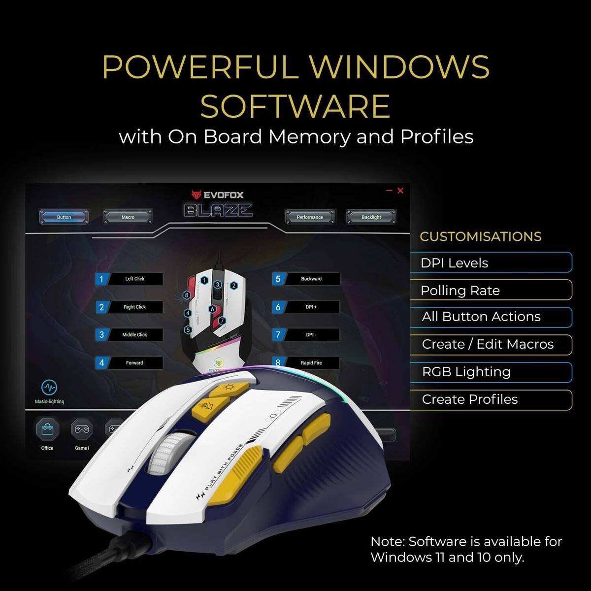 EVOFOX Blaze Wired Ambidextrous Optical  Gaming Mouse 12800 DPI Gaming Sensor and 8 Buttons RGB — photo 4