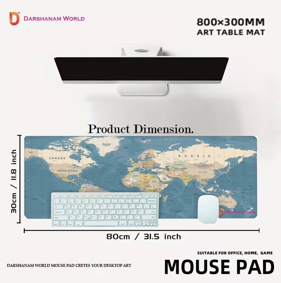 DARSHANAM WORLD Keyboard Mat, Mouse Pad Shortcut Keys Desk Mats for Office Non Slip Base Mousepad — photo 3