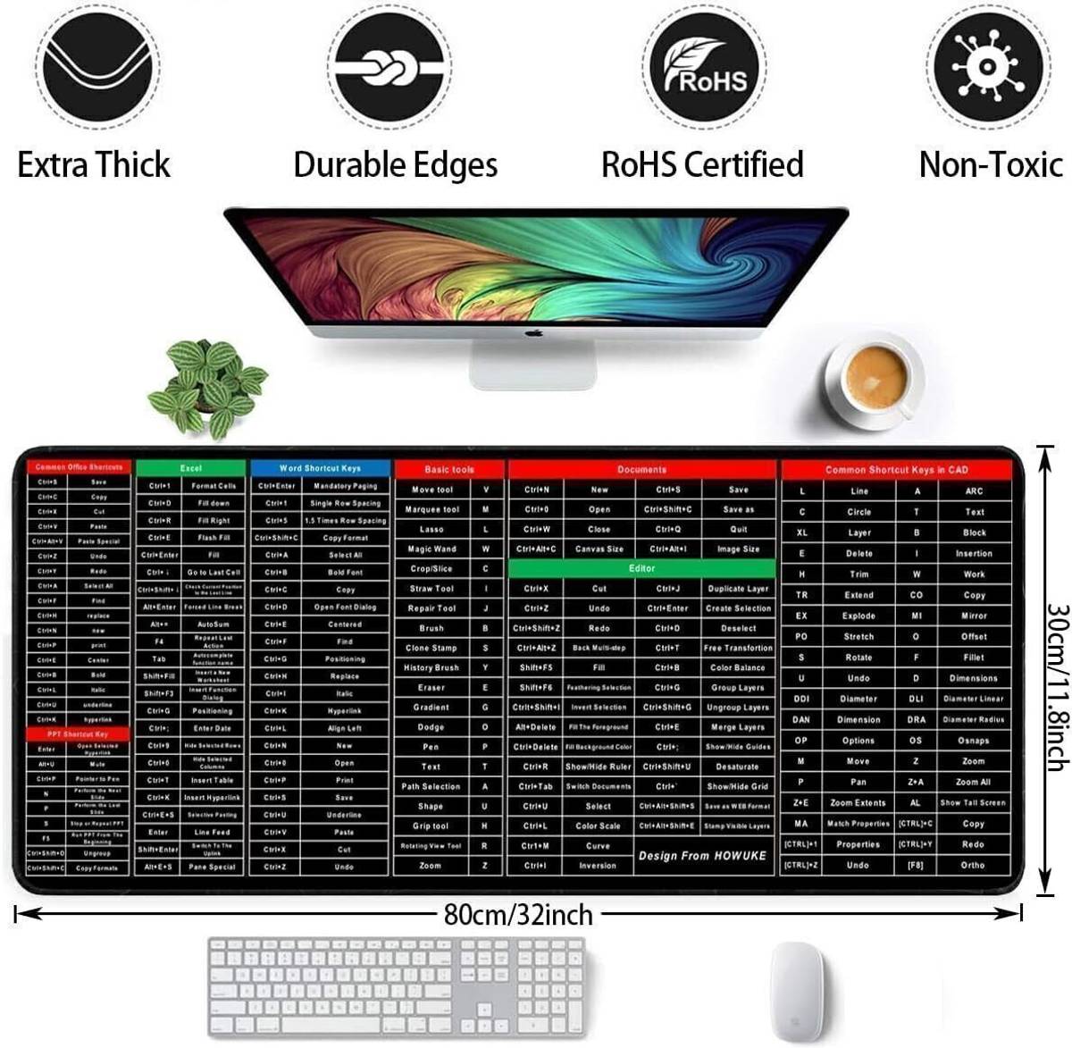 HousePill KARUNA Large Gaming Mouse Pad Desk Mat Office Software Excel Shortcuts Mouse pad Non Slip Base Mousepad — photo 2
