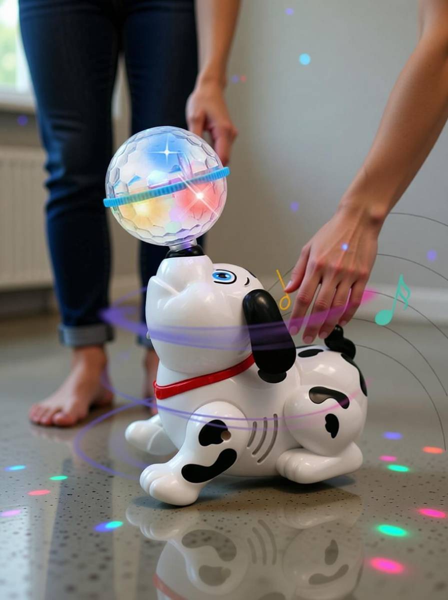 Jugnu Dancing 360 degree Rotating Dog Toy with Music, Sound, 3D LED Light for Baby Children Kids (Black & white) — photo 2