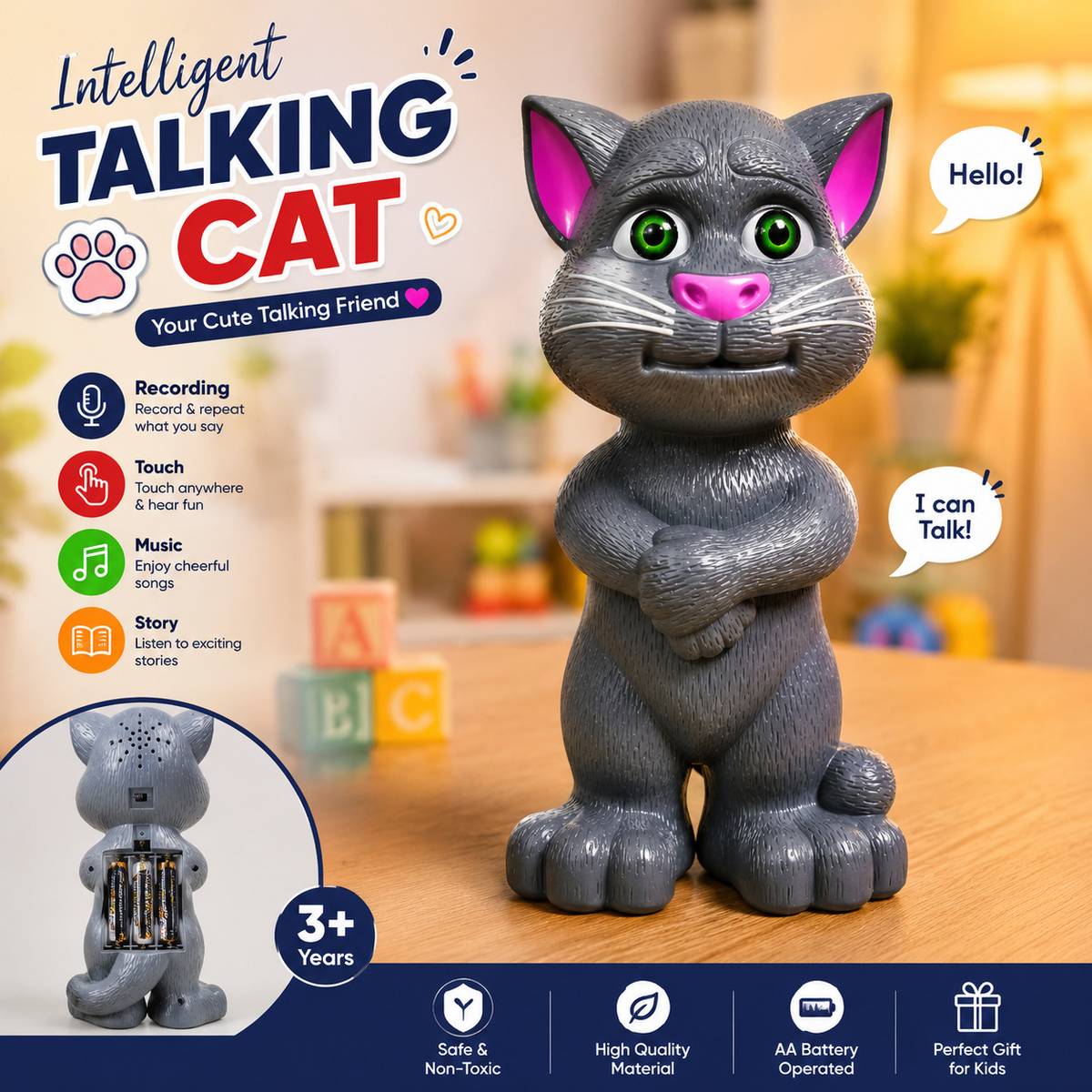 choudhary enterprises Talking Cat Interactive Toy – Grey — photo 3