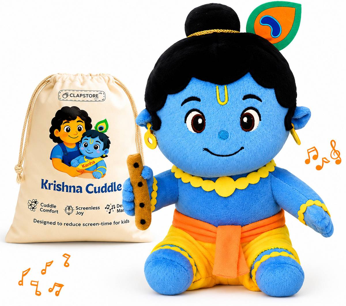 Clapstore Toys Clap Cuddle Krishna Mantra Chanting Plush Toy with Meditation Mode for Kids