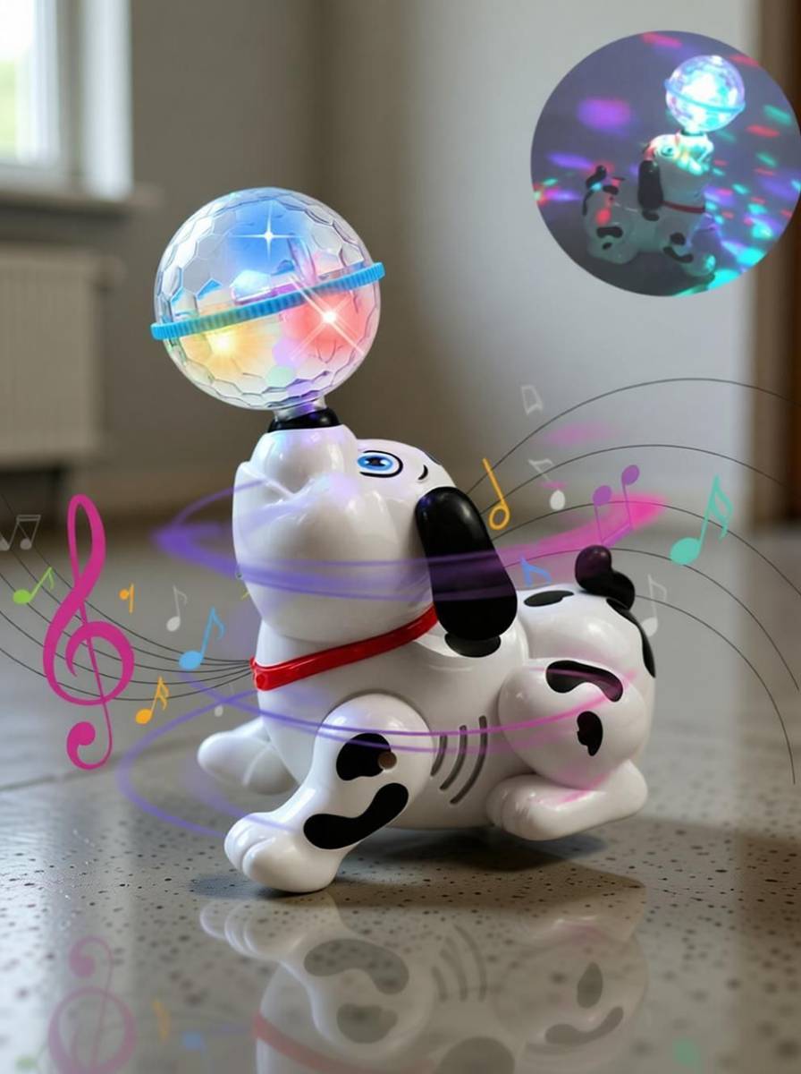 Jugnu Dancing 360 degree Rotating Dog Toy with Music, Sound, 3D LED Light for Baby Children Kids (Black & white) — photo 4