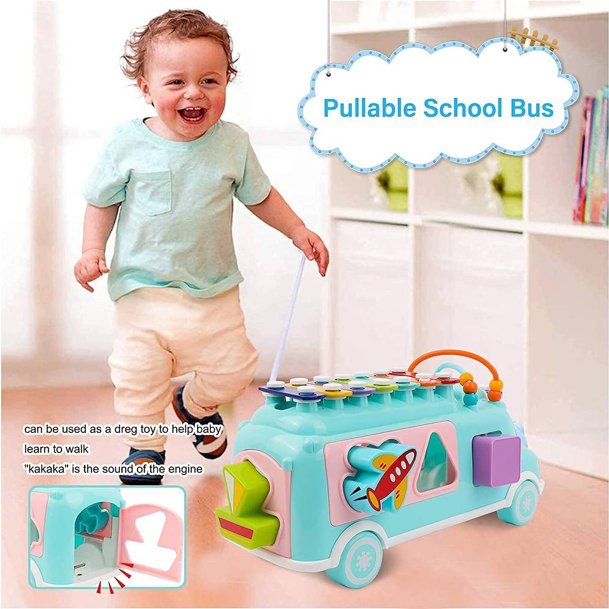Toys N Smile Activity School Bus Toy Xylophone Musical Baby Toys with Shape Sorter Toy — photo 4