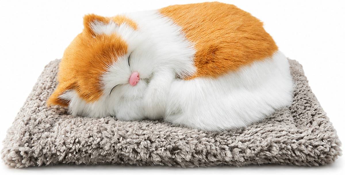 Swastik Sleeping Cat Plush Toy with Press Simulation Sound, Sleeping Cat Soft Toys