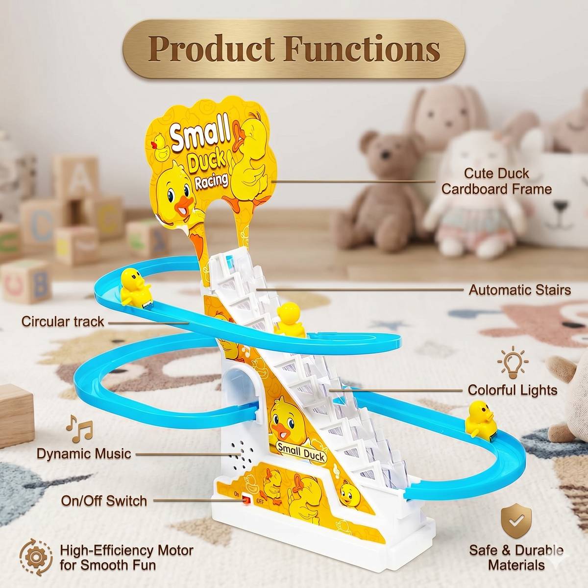 Automatic Climbing Stair-Sliding Duck Track Toy Set with Music & Lights for Kids — photo 5